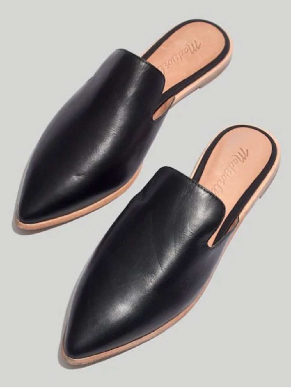 Madewell Gemma Black Leather Pointed 
Toe Flat Mules - Size 6
